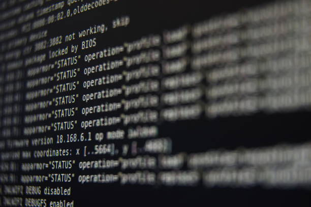 White System Log on Black Screen Closeup