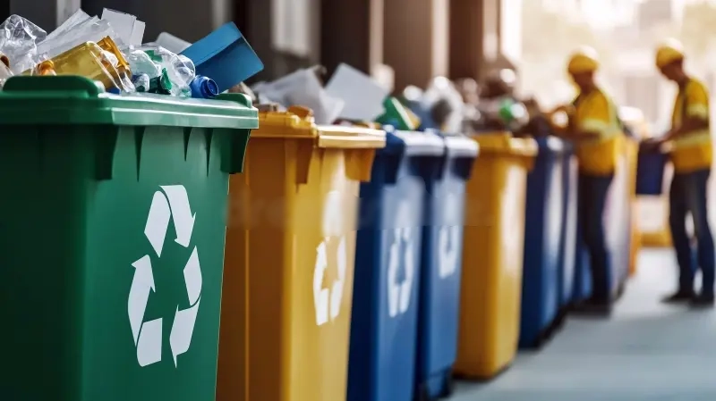 recycling-initiative-highlights-teamwork-sustainability-efforts-waste-management-facility-two-workers-yellow-uniforms-359193945